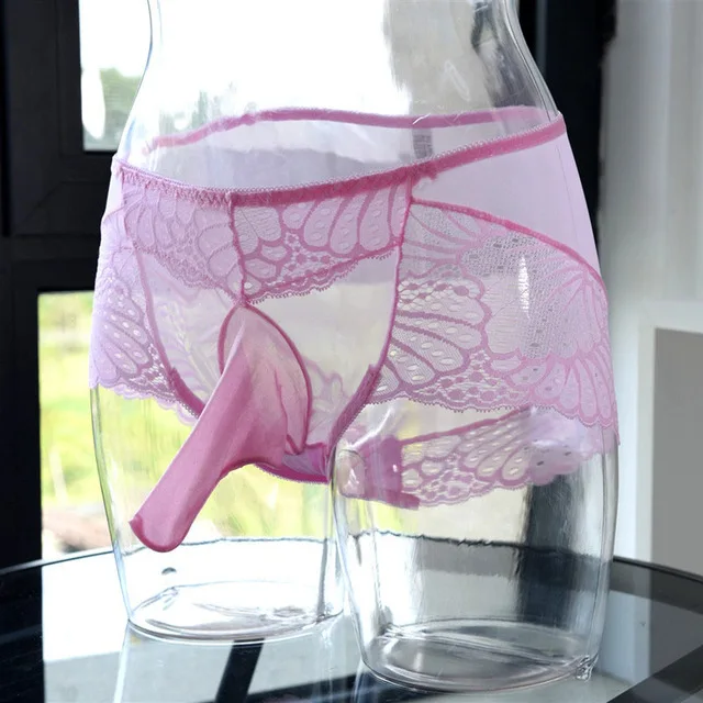 pink jj close Одежда для геев, Кружевные Прозрачные Боксеры, u-образная выпуклая сумка, оболочка для пениса, кольцо для пениса, прозрачное нижнее белье, сексуальное мужское гей-Фетиш Нижнее Белье - Цвет: pink jj close
