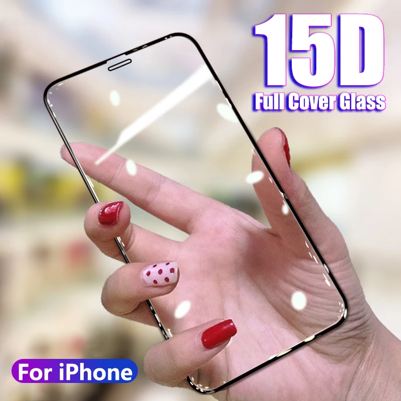

15D Curved Protective Glass On The For iPhone 7 8 Plus 6 6s Plus Tempered Glass On For iPhone X Xs Max Xr Screen Protector Glass