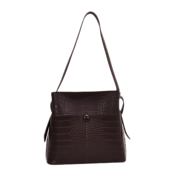 

ASDS-Leather Bucket Bag Retro Handbag Fashion Crocodile Pattern Casual Shoulder Messenger Bag Women Bag