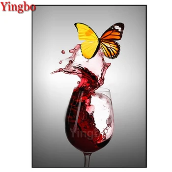 

Full square circular diamond 5D DIY diamond painting Wine glass butterfly cross stitch 3d diamond embroidery pattern home decor