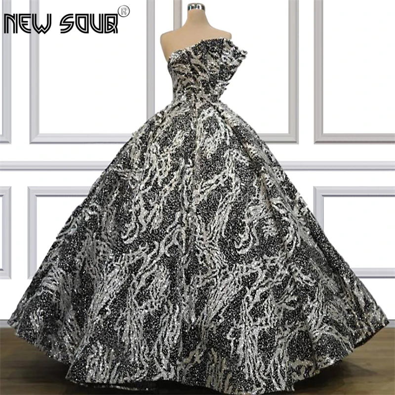 

Bling Sliver Ball Gown Evening Dresses 2019 vestidos Custom Made Muslim One Shoulder Prom Dress Dubai Arabic Formal Party Gowns
