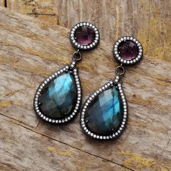 Luxury Teardrop Earrings for Women Labradorite Drop Dangle Earring Bold Elegant Earring Jewelry Dropship Wholesale