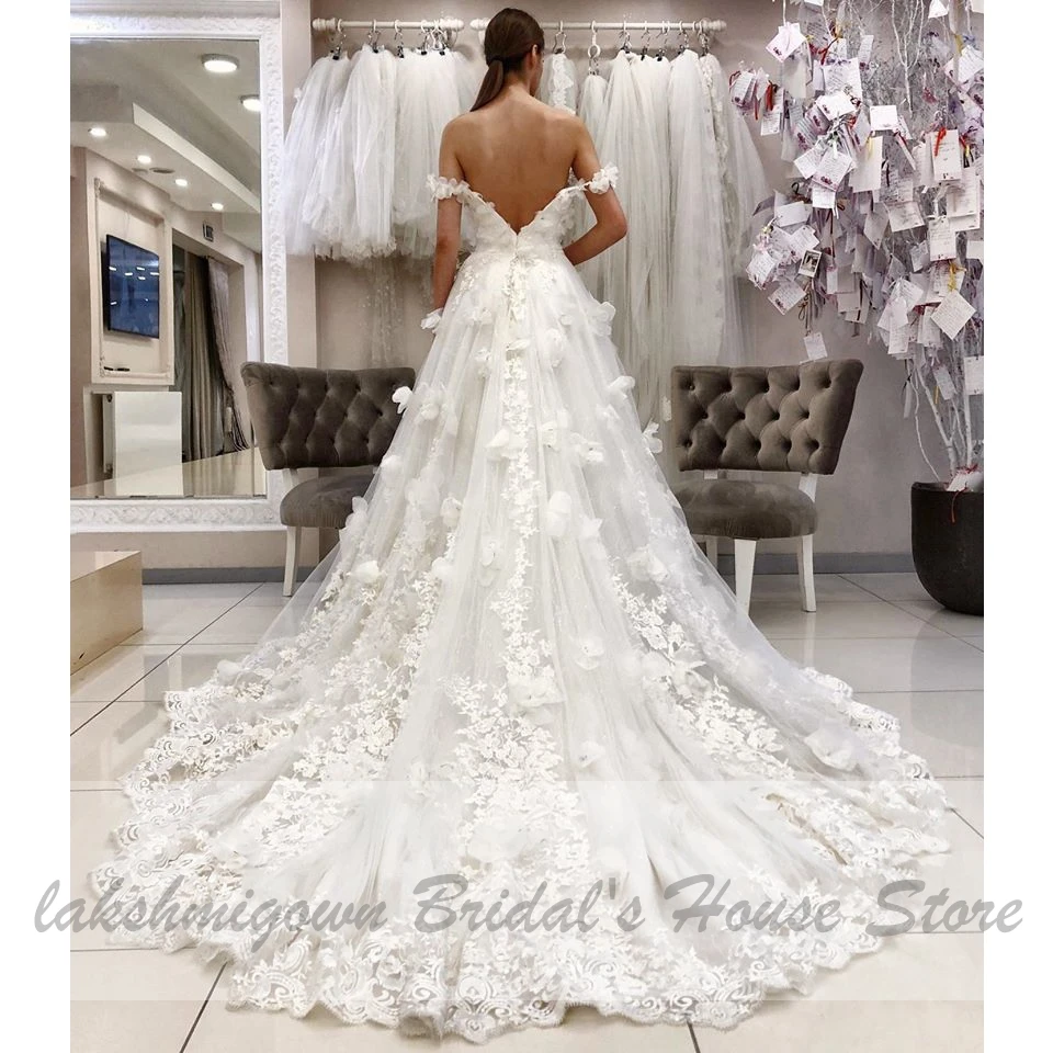 Luxury Floral A Line Wedding Dress 2020 Vestidos de Boda Sweetheart Sexy Bridal Dresses Princess Wedding Gowns Off the Shoulder