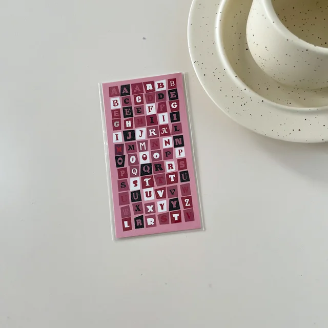 1Pc Ins Color Grid Art Letters Korean Sticker Creative Aesthetics DIY Manual Photo Album Scrapbook Stationery Kawaii Sticker 1Pc Red