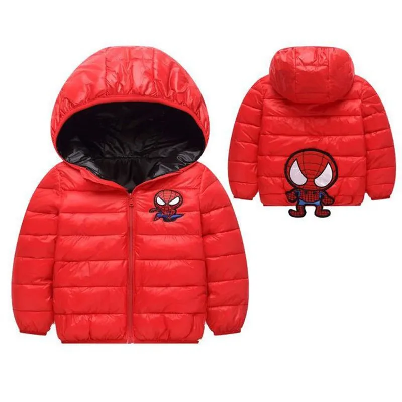 Пуховики для мальчиков и девочек; утепленная теплая верхняя одежда; коллекция года; зимняя детская хлопковая верхняя одежда на молнии с человеком-пауком; пальто с капюшоном; детская куртка