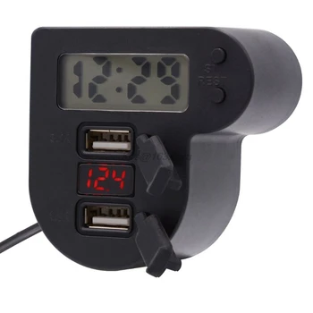 

Waterproof 12V 24V Motorcycle Dual USB Charger With Time Clock LED Voltmeter Switch Power Adapter for Mobile Phone GPS Tablet