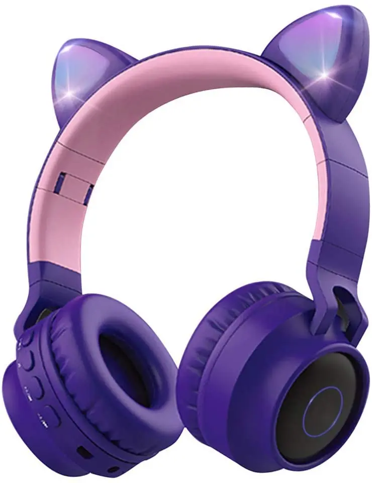 Wireless Bluetooth Kids Headphones Aresrora Cat Ears Bluetooth Over Ear Headphones 85dB Volume Limiting LED Lights TF Card