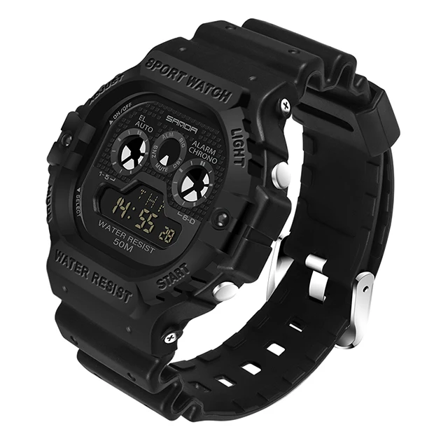 All Black SANDA, мужские часы, военные, водонепроницаемые, спортивные, светодиодный, цифровые часы, армейские, наручный секундомер, Роскошные мужские часы, relogio masculino - Цвет: All Black