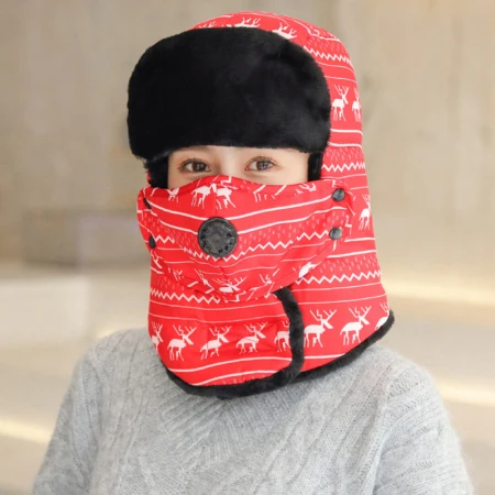 Style 1 Red HT2764 Men Women Winter Fur Hat Thick Warm Mask Neckwarmer Bomber Hat Unisex Windproof Snow Ski Trapper Earflap Cap Russian Hat - Цвет: Style 1 Red