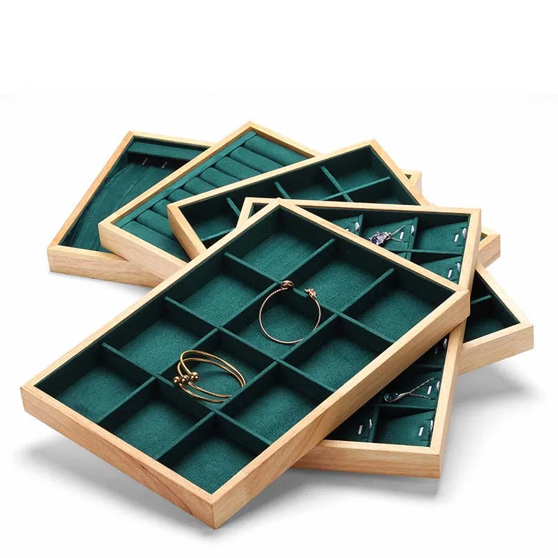 New Green Velvet Necklace Holder Rings Box Bracelet Pendant Jewelry Organizer Earring Storage Jewellery Display Tray Wholesale