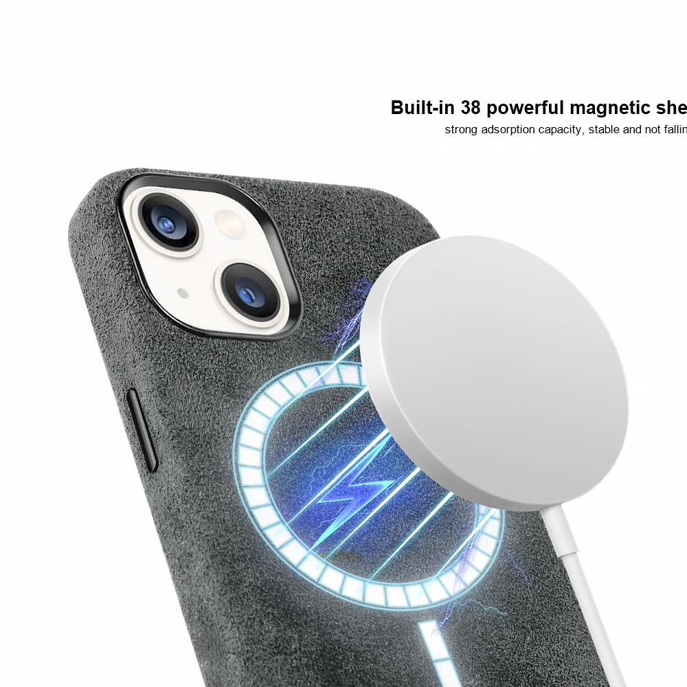for Magsafe Case Genuine Cow Suede Leather Phone Case for iPhone 14 13 Pro Max 13 Mini 14 Plus Case Magnetic Back Cover