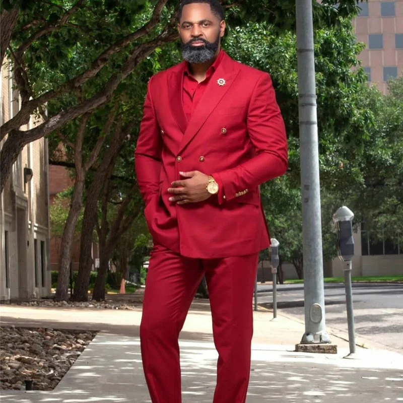 Red Plus Size Groom Tuxedos Double 