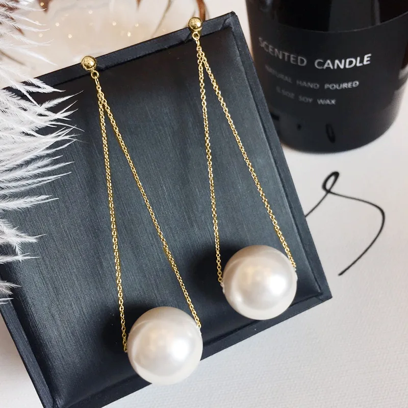 

Silver Needle pearl eardrop individuality long pattern temperament fashion earrings Contracted joker Earrings female