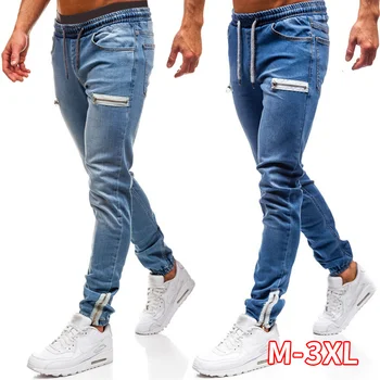 

Vintage Ripped Jeans Men Zipper Skinny Denim Pants Classic Cowboy Hip Pop Slim Fit Destroyed Jeans Pencil Pants