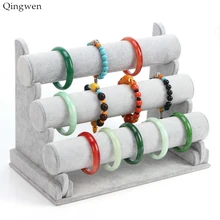 Qingwen alta calidad Vintage PU cuero/terciopelo t-bar estante pulsera cadena reloj joyería organizador exhibición de joyería soporte