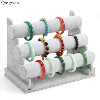 

Qingwen High Quality Vintage PU Leather / Velvet T-Bar Rack Bracelet Chain Watch Jewelry Organizer Holder Jewelry Display Stand