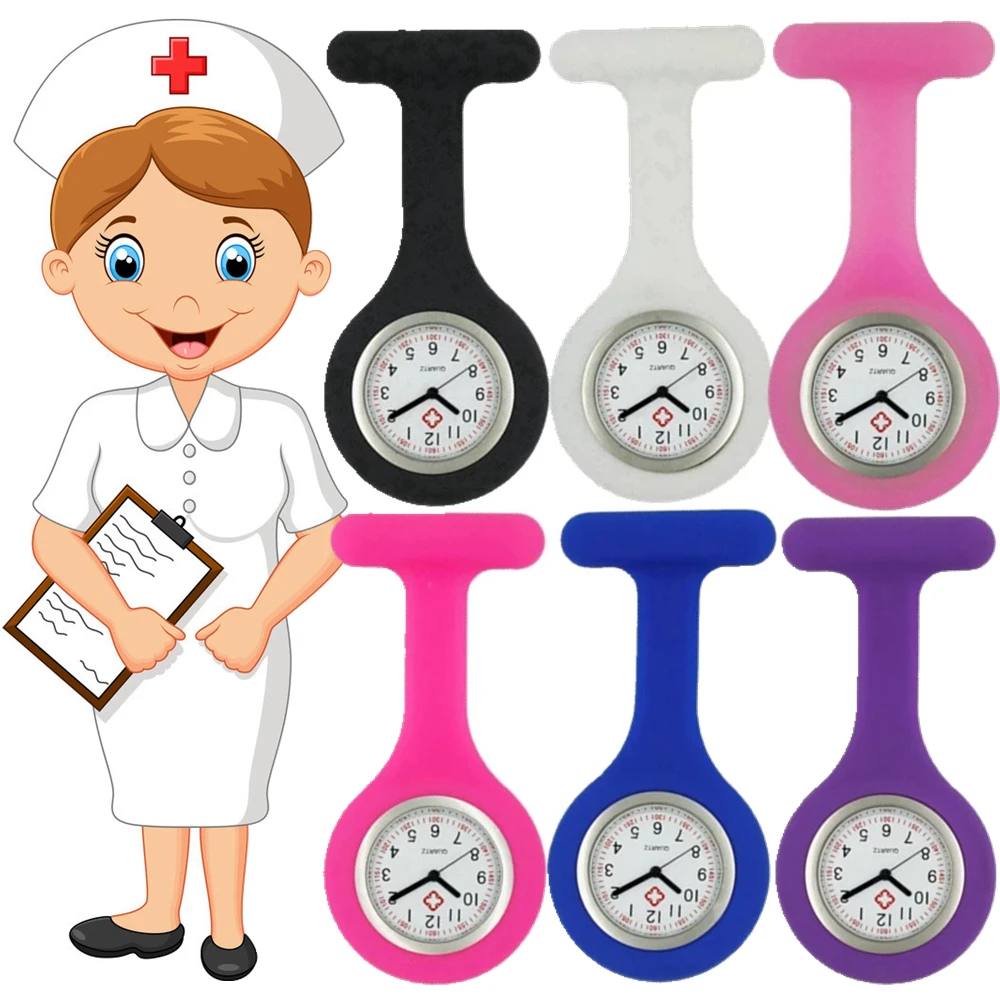 10 unids/lote Unisex hombre mujer clásica médico enfermera de mando de goma relojes de bolsillo Hospital trabajador médico reloj regalos de reloj