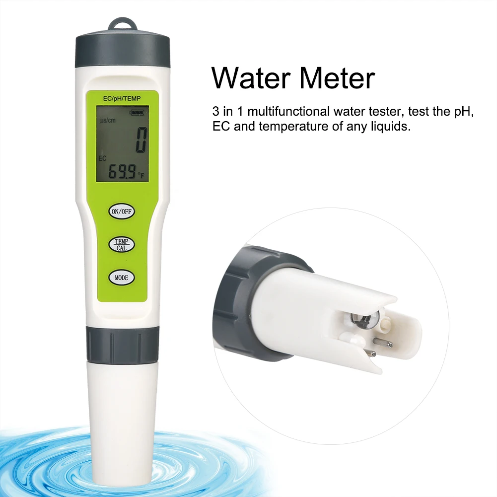 3 in 1 Portable Pen Type Digital pH EC TEMP Meter Water Quality Monitor Tester
