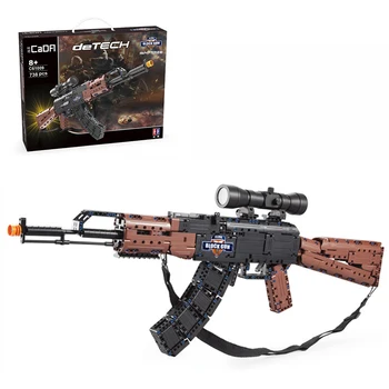 

738+Pcs 1:1 Simulation Mechanical Weapon Building Blocks Toy Assault Blaster Model Shooting Blaster Toy with Holographic Sight