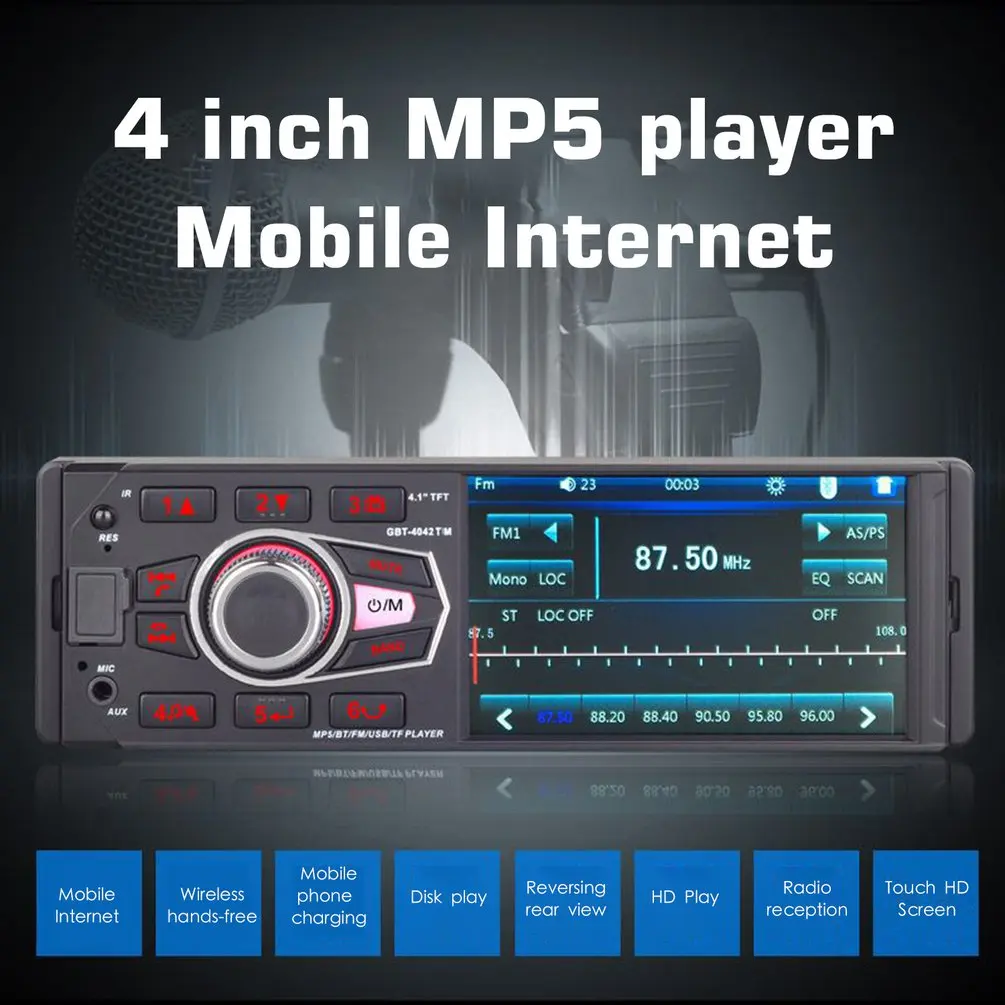 4,1 дюймов сенсорный экран автомобиля Mp5 плеер беспроводной Hands-Free автомобиль Mp3 карта радио Реверсивный автомобиль Mp5 плеер