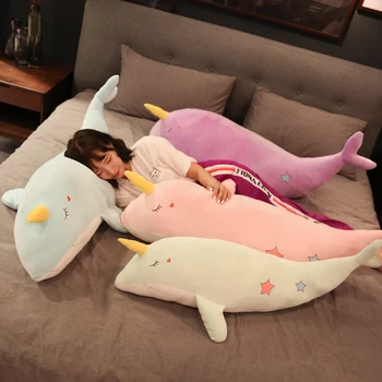 

Cute One-Horned Whale Kun Long Pillow Pillow Clip Leg Sleeping Pillow Female Pregnant Women Male Bedside Double Pillow Cushion