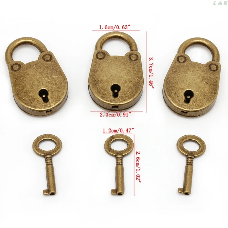 Lot of 3 Old Antique Vintage Style Padlock Key Locks Antique Copper