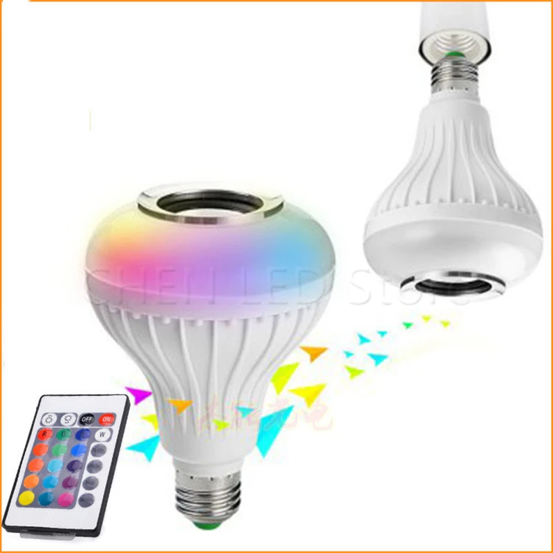 

E27 Smart RGB Wireless Bluetooth Speaker Bulb Music Playing Dimmable LED RGBW Music Bulb Light Lamp with 24 Keys Remote Control