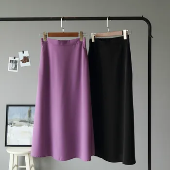 

DM001 One-size-fits-all summer women's new solid-color a-line waist mid-length skirt