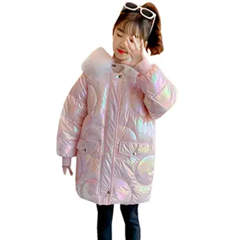 

2020 New Winter Shiny Jacket For Girls Hooded Warm Children Windbreaker Coat 4-13 Years Kids Teenage Cotton Parkas Outerwear