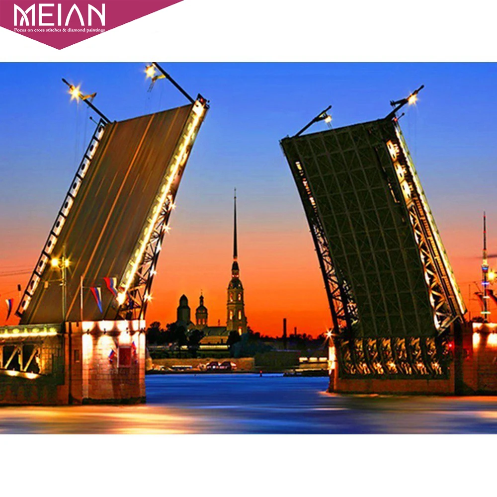 2020 Bridge 5D DIY Diamond Painting Embroidery Landscape St. Petersburg Mosaic Full Round Rhinestones Decor Home Gift | Дом и сад