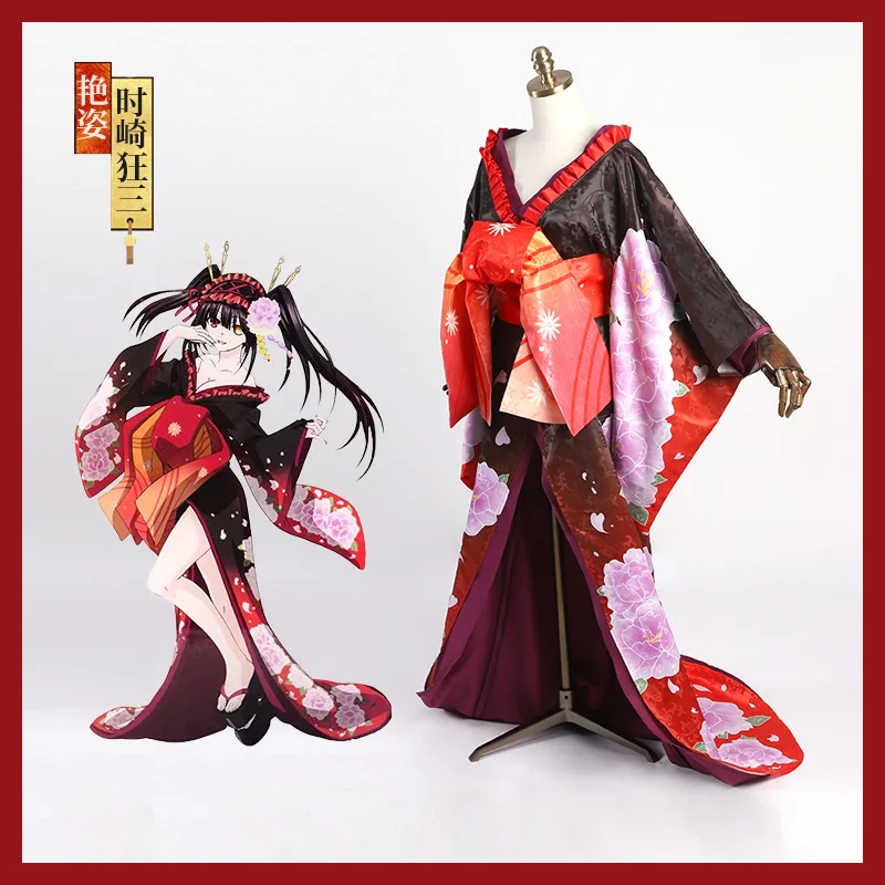 Tokisaki Kurumi Аниме, халат Tokisaki Kurumi, халат, кимоно, цветок сливы, наряд для косплея, Женский костюм на Хэллоуин,, новинка - Цвет: Tokisaki Kurumi