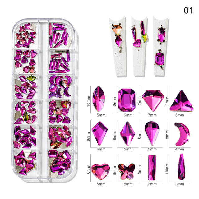 Box AB/Colorful Hotfix Rhinestones MIxed Size Flatback Crystal Diamond Gems 3D Glitter Nail Art Luxurious Decorations