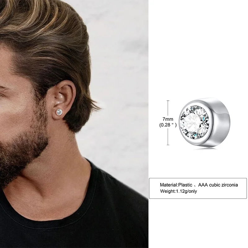 Magnetic Black Silver Circle Stud Earrings Men Women Non - Temu