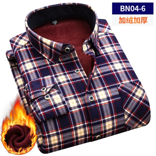 Зимняя мужская плотная фланелевая рубашка в клетку, модная повседневная мужская рубашка с длинным рукавом в британском стиле, большой размер 5XL, плюс бархатная теплая рубашка - Цвет: BN04-6