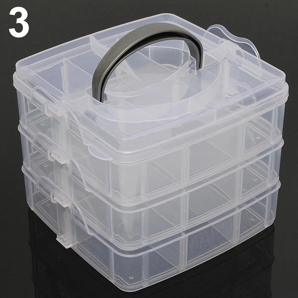 3-18 Compartment Transparent Organiser Box Removable Sections Storage Container 