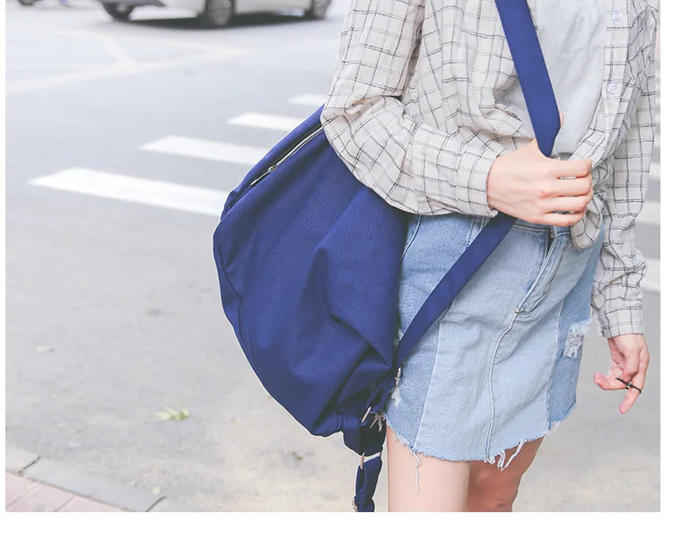 Women Canvas Solid Color Backpack Embroidery Fashion Shoulder Bag Japanese Style Large Capacity Letter Luggage Travel Bag