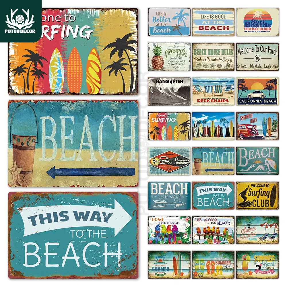 Beach Tin Sign Plaque Metal Vintage Summer Metal Wall Sign Beach Decor for Beach Bar Beach House Seaside Decorative Plate