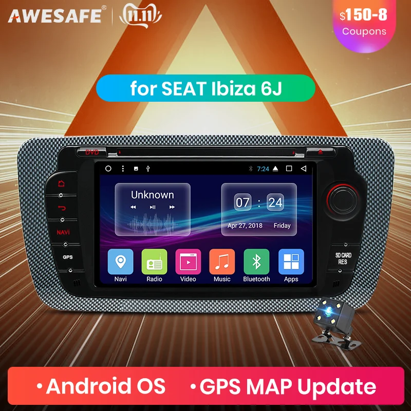 Perfect AWESAFE 2 Din Android Car Radio Multimedia Video Player GPS Navigation for Seat Ibiza MK4 6J 2009 2010-2013 DVD 0