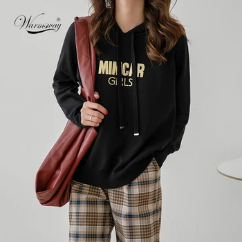 

Fashion Woman Sequined Letter Hooded Sweater Female Long Sleeve Korean Chic Soft Jumpers Sweater Ladies Pull Femme C-184