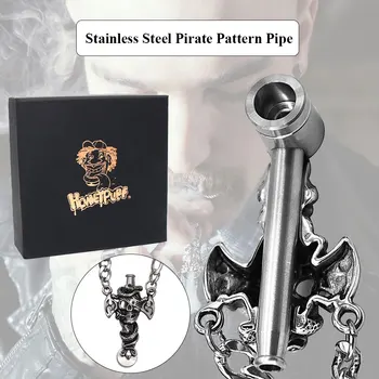 

HONEYPUFF Pirate Skull Necklace Tobacco Pipe 340MM Stainless Steel Smoking Pipes Herb Metal Jewelry Necklace With Gift Box