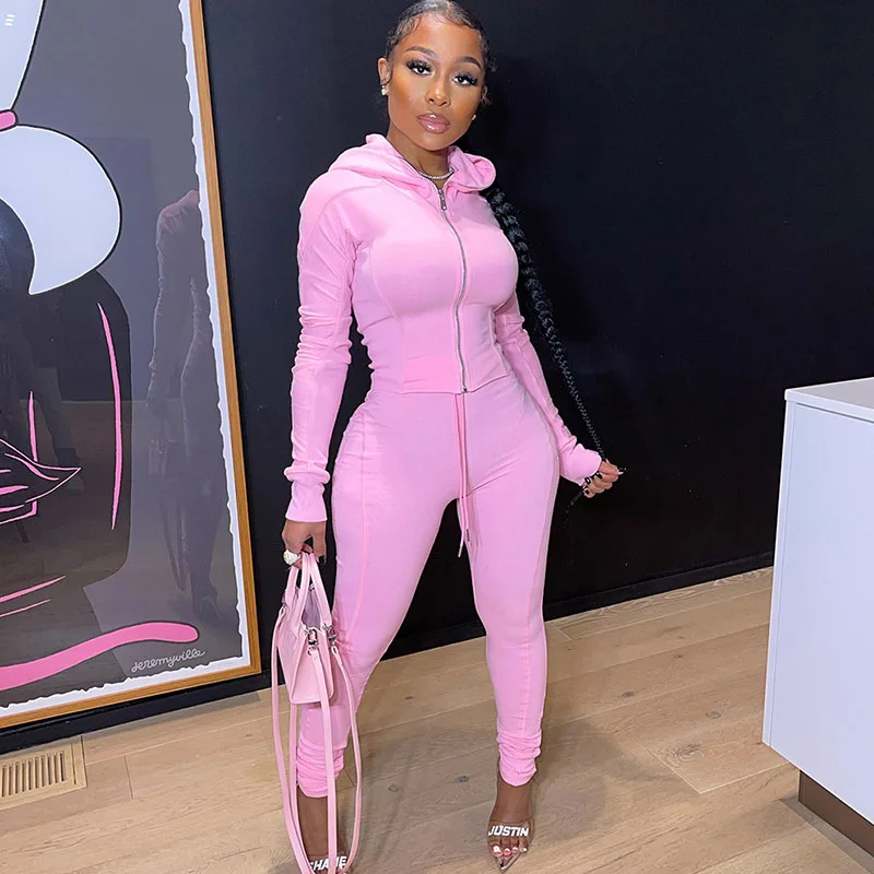 

Autumn Tracksuit Women 2 Piece Set Fitness Zipper Hoodies Jacket and Stacked Sweatpants Active Wear Casual Matching Sets Outfits