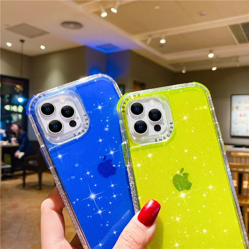 Shining Glitter Shockproof Bumper Phone Case For iPhone 13 12 11 Pro Max XR X XS Max 7 8 Plus 12 11 Pro Transparent Soft Cover