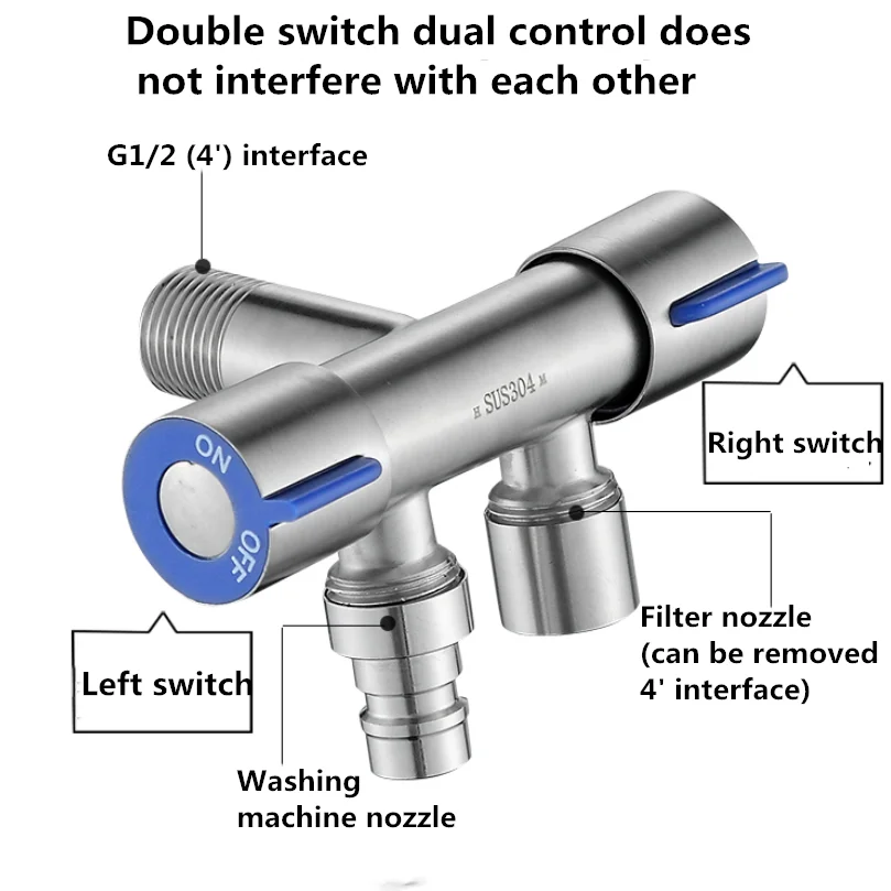 G1/2*1/2 304 Нержавеющая сталь многофункциональная стиральная машина кран двойной переключатель двойной Управление очищающий кран для бассейна один холодный кран