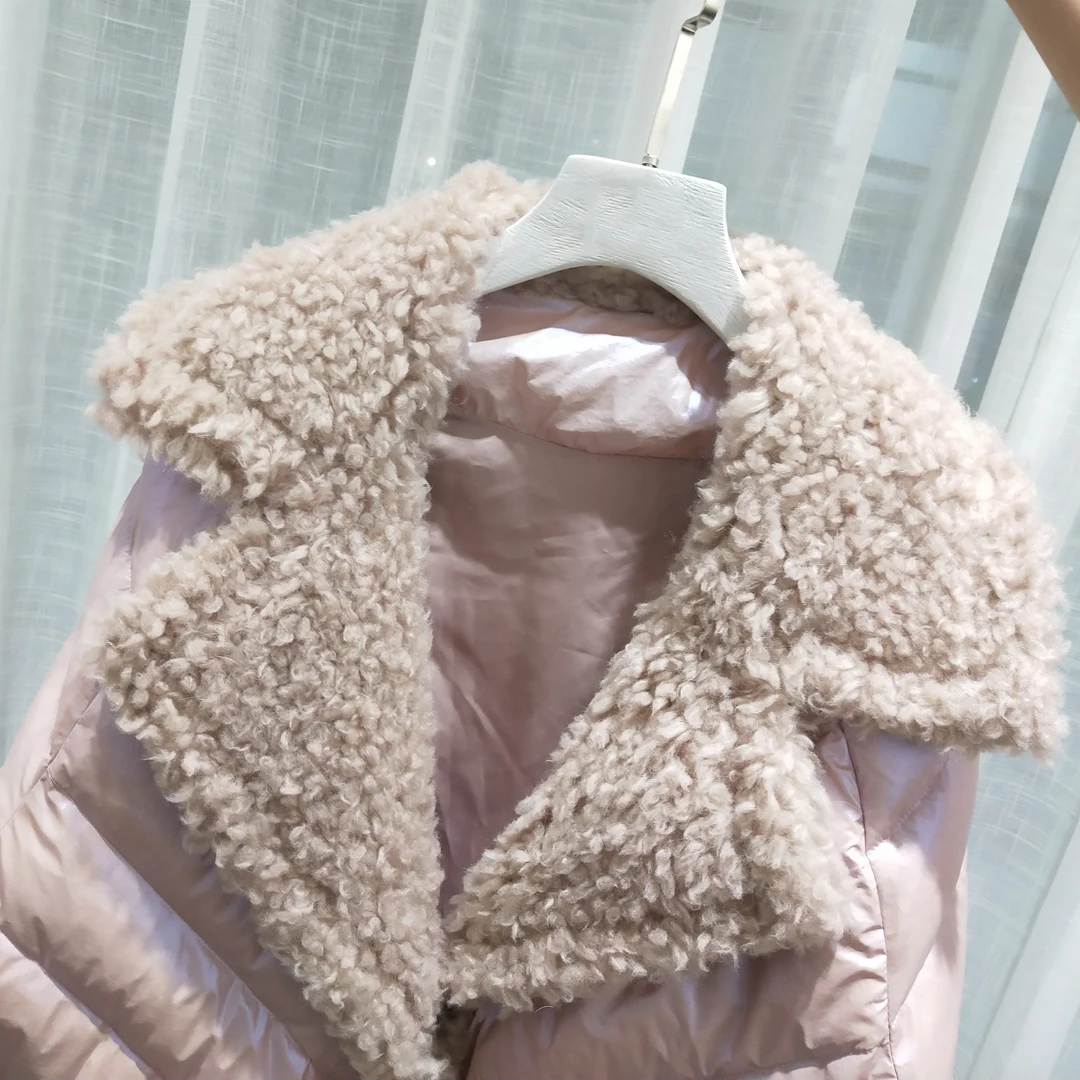 Натуральное шерстяное пальто Зимняя Женская 90% белая куртка-пуховик однотонная куртка с отложным воротником Новое поступление Толстая теплая верхняя одежда