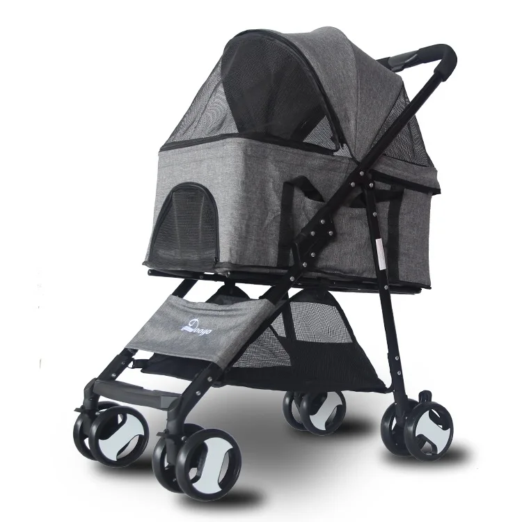 Pet Stroller Light Folding Folding Cart Cat Dog Teddy Nest Basket Outdoor Travel Supplies - Цвет: Серый