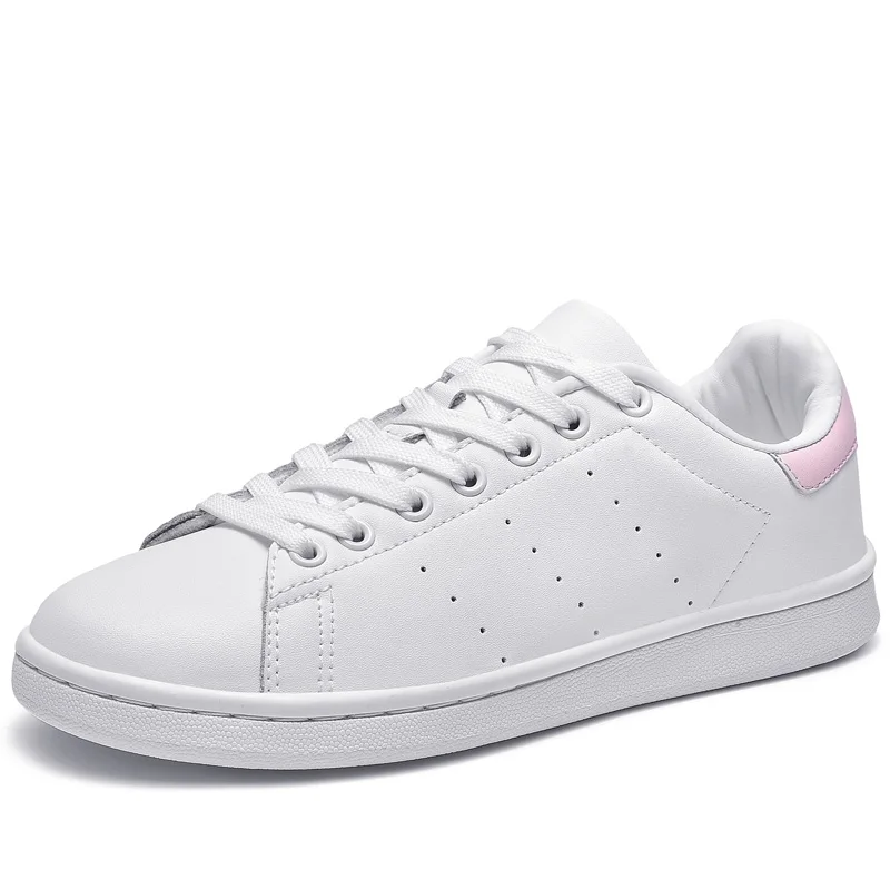 white pink 20324 Женские кроссовки; модная дышащая обувь на плоской подошве; женская Вулканизированная обувь из искусственной кожи; классические белые теннисные туфли на платформе; feminino zapatos mujer - Цвет: white pink 20324