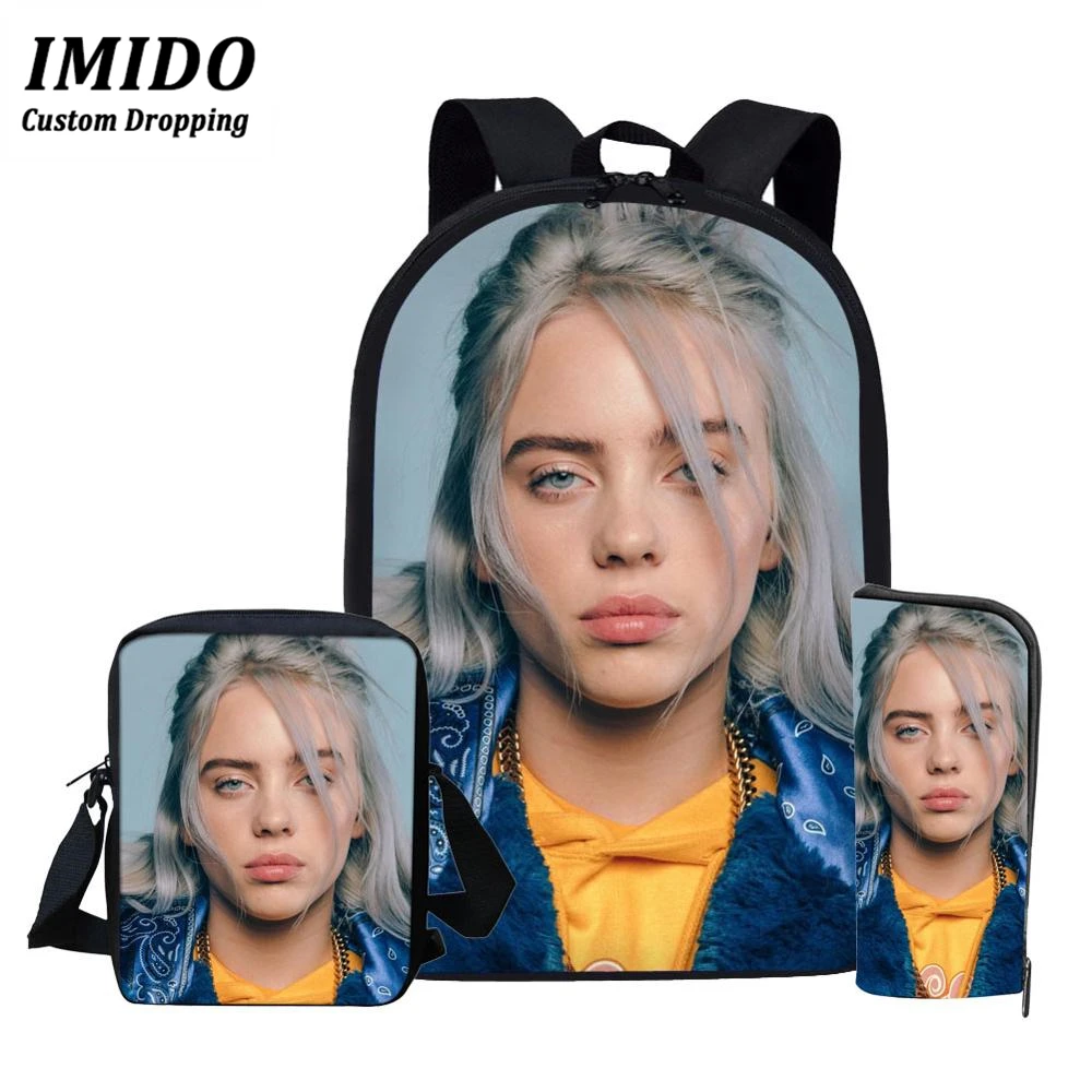 Имидо Billie Eilish 3 шт./компл. Рюкзак Back To School детская книга мешок для маленькой девочки распылитель ранцевого типа для подростков Mochila Escolar