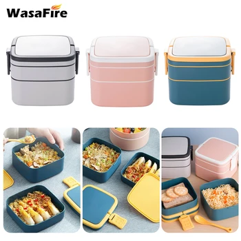 

1000ML Portable Insulated Lunch Box 2 Layer Microwave Oven Lunch Bento Food Container with Cutlery Storage Food Boxes