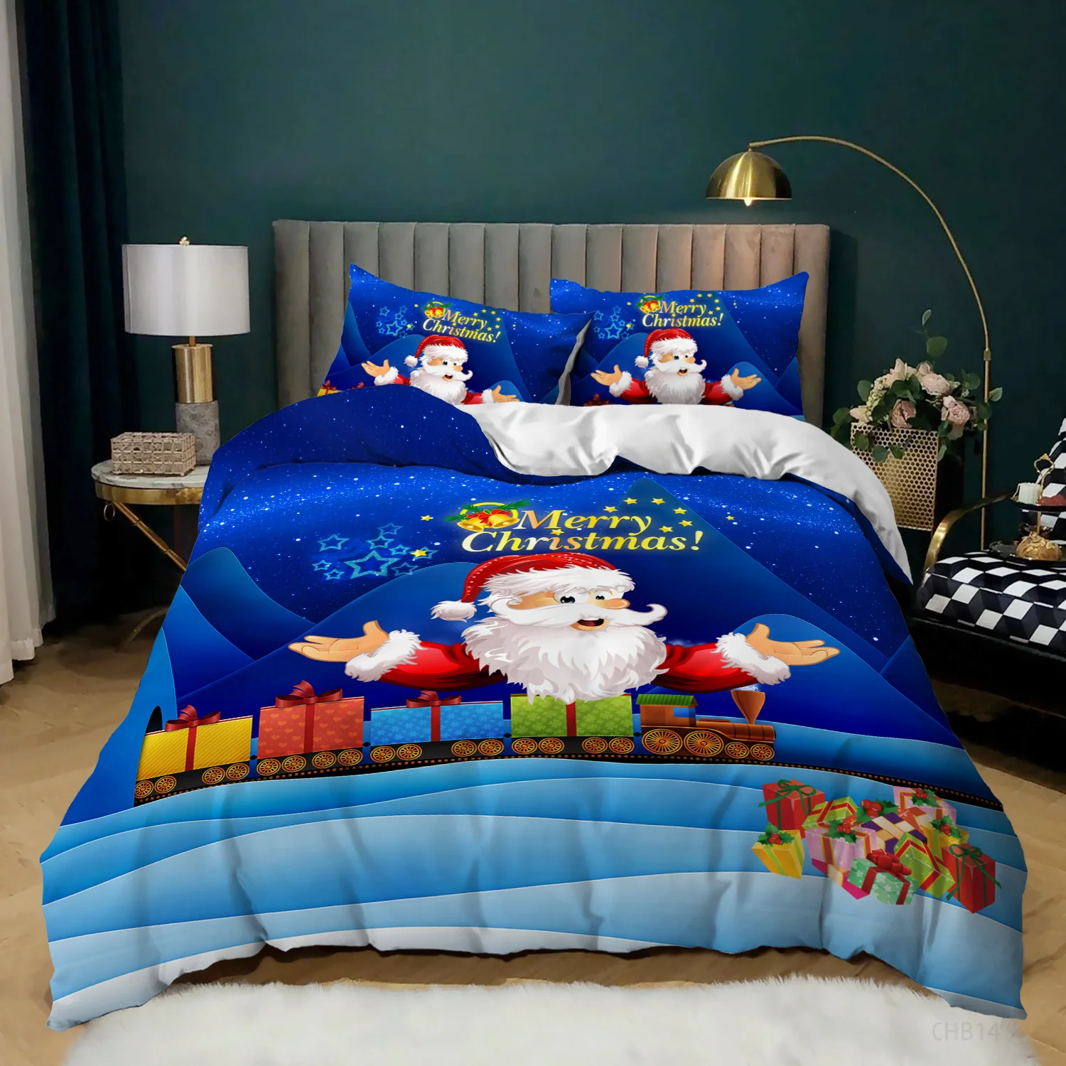 New Merry Christmas Bedding Set Twin King Queen Soft Duvet Cover Set 2/3 Pcs Cartoon Santa Claus Print Pillowcase Bed Cover 