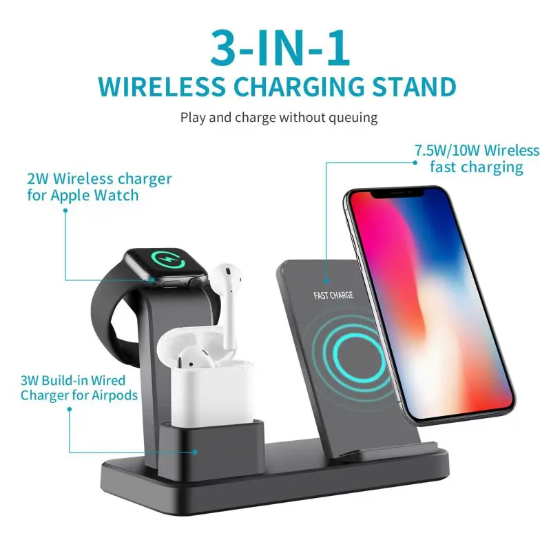 

3-in-1 Quick Charging Wireless Charger Vertical Cellphone Watch TWS Earphone Adapter Holder Stand For Apple Watch 5th Generation